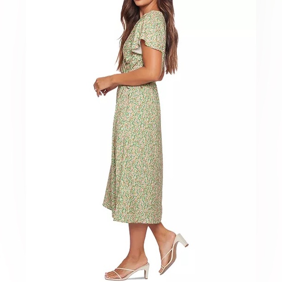 NWT Lost + Wander Wild Poppies Green Floral Midi Wrap Dress Women's size XS - Picture 2 of 8